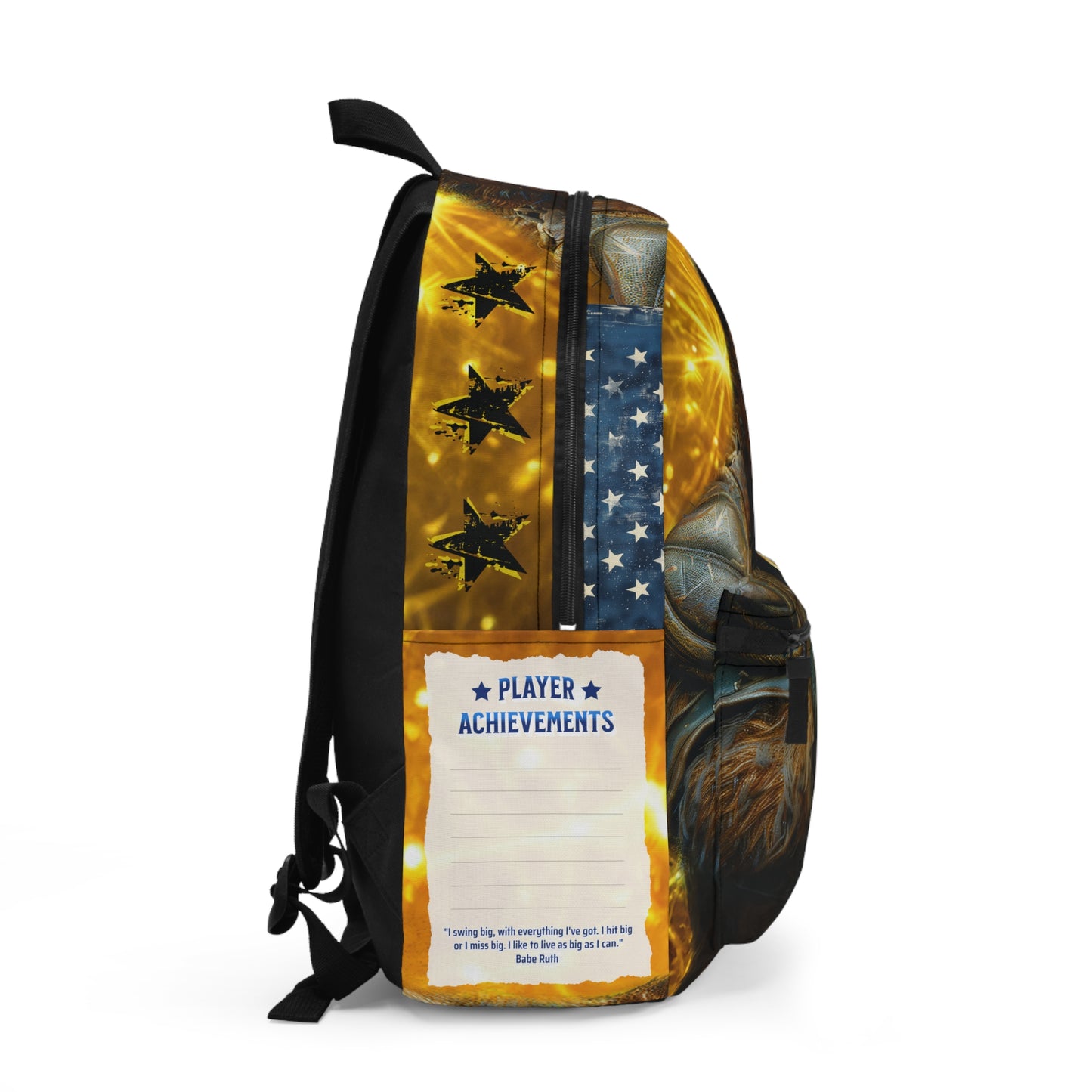 Baseball 'Golden Glove Bear' Write & Wear Personalized Inspiration Backpack, Babe Ruth Quote, back to school, baseball gift, travel bag