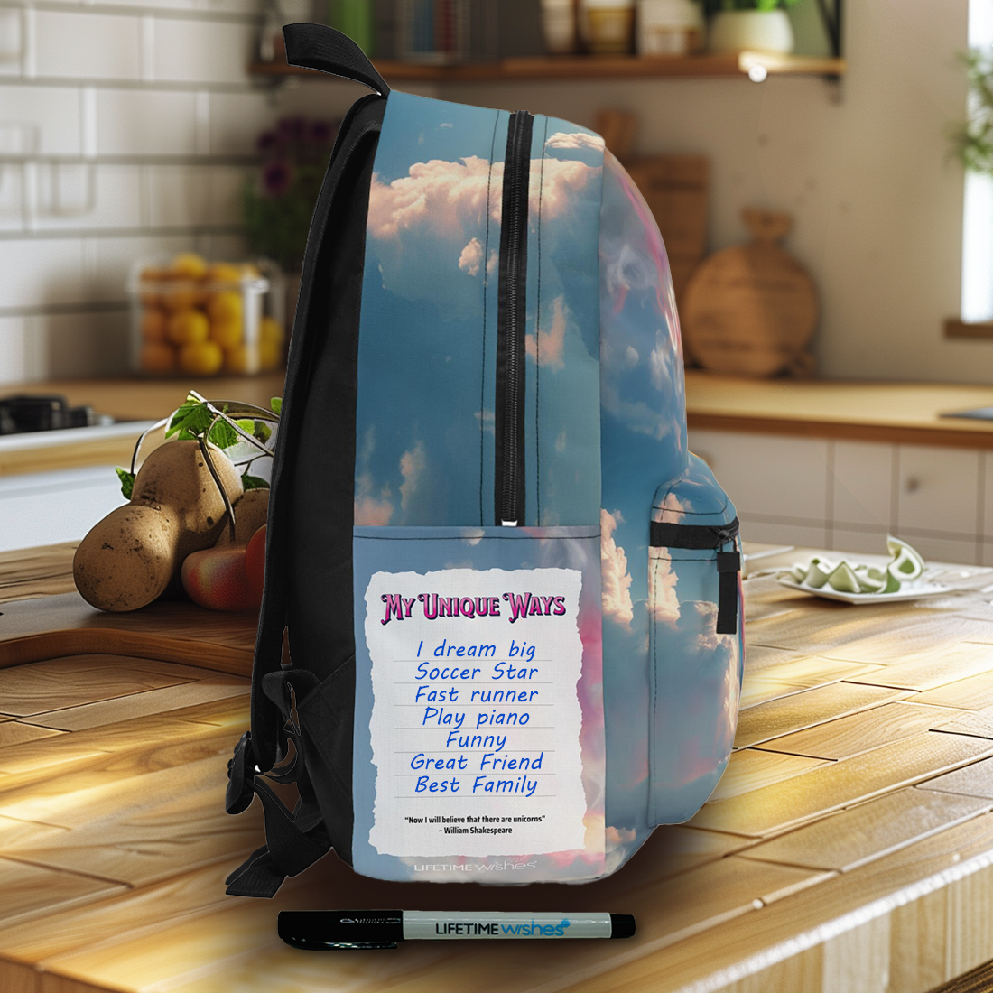 The "Unique" Write & Wear Inspiration Backpack w/ space to personalize one's unique traits, Shakespeare Quote, back to school, gift for her