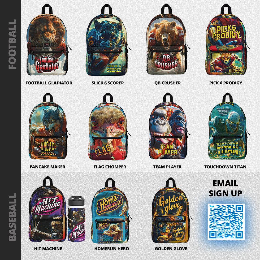 Baseball 'Golden Glove Bear' Write & Wear Personalized Inspiration Backpack, Babe Ruth Quote, back to school, baseball gift, travel bag